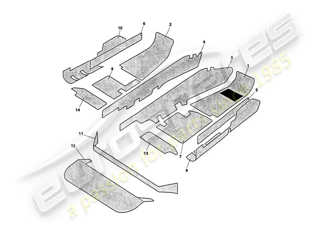 aston martin v8 volante (2000) alfombras diagrama de piezas