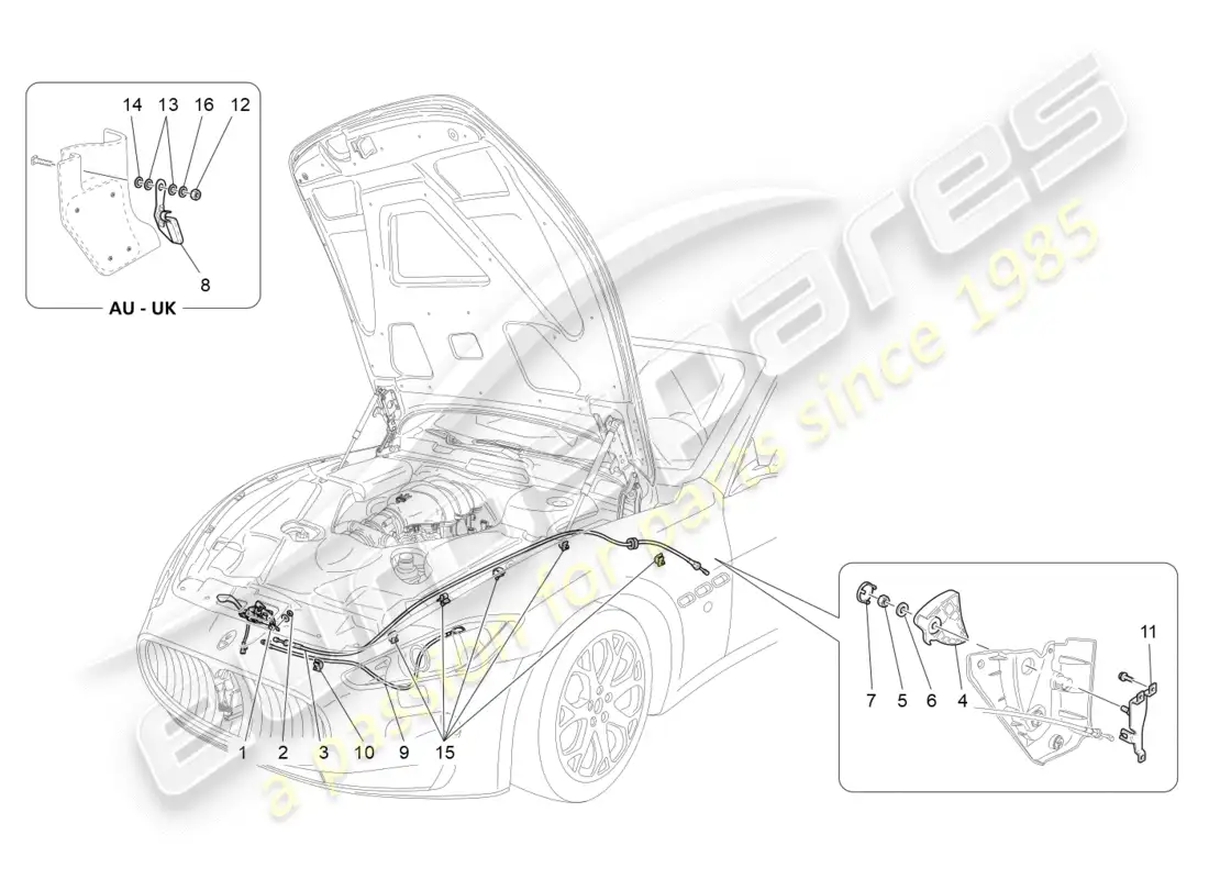 maserati granturismo (2016) botón de apertura de tapa frontal diagrama de piezas