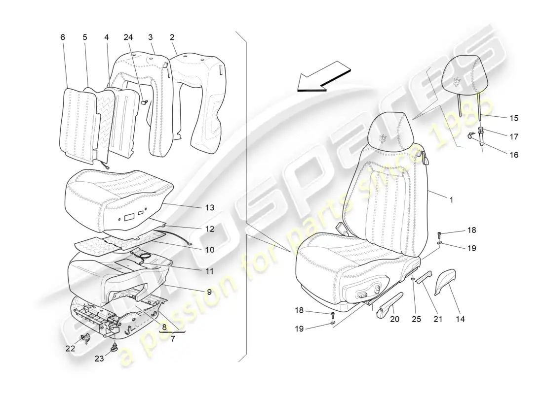 maserati granturismo (2012) front seats: trim panels diagrama de piezas