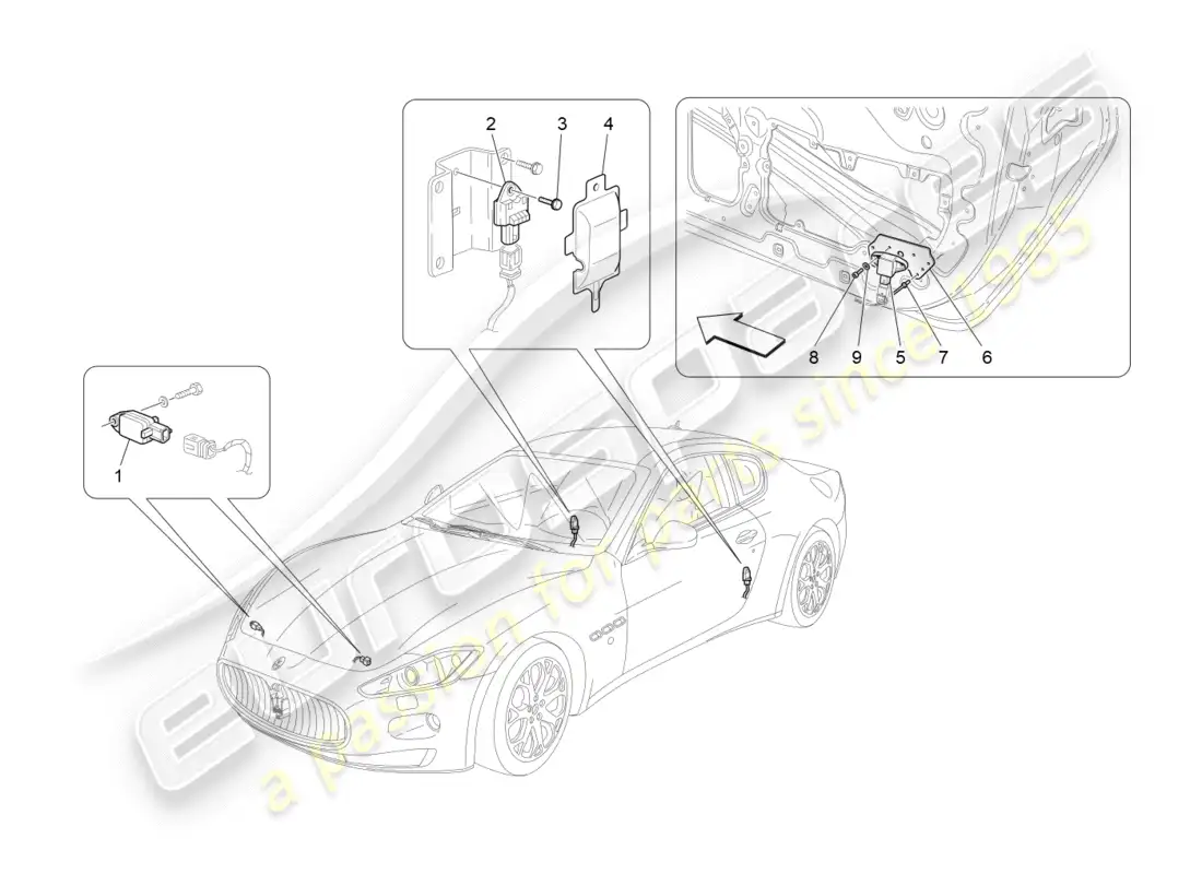 maserati granturismo (2011) sensores de accidente diagrama de piezas