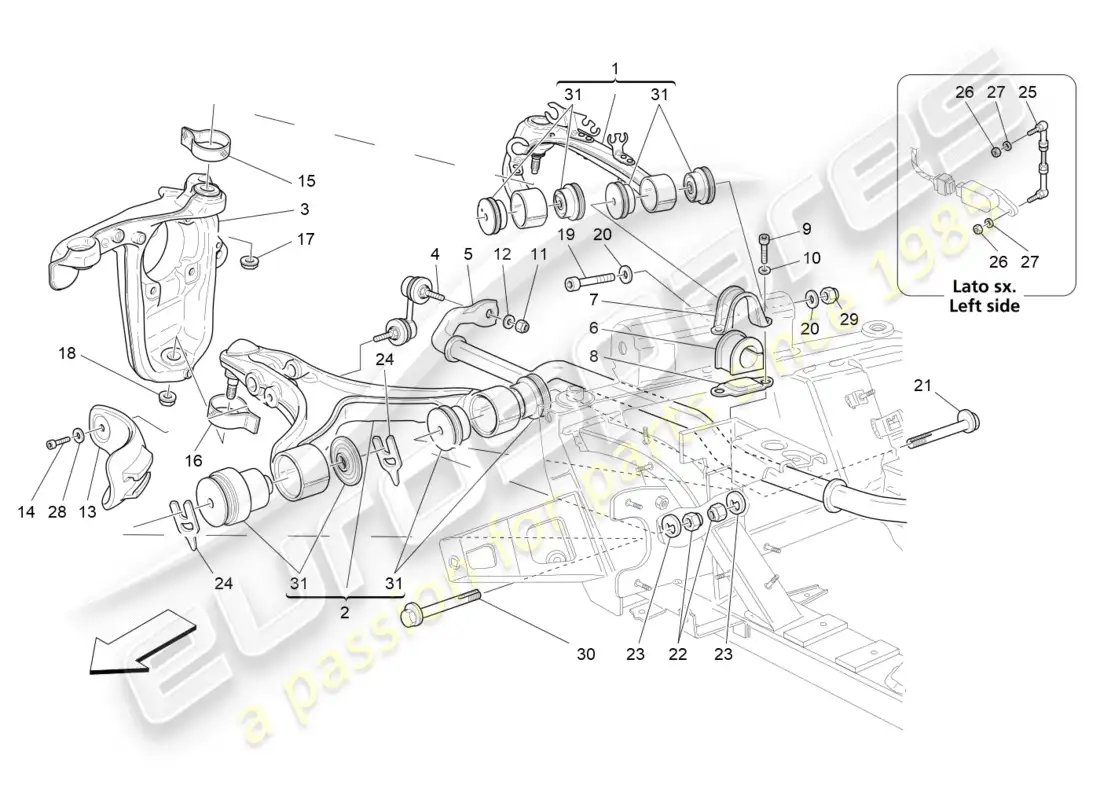 maserati qtp 3.0 tds v6 275hp (2015) diagrama de piezas de la suspensión delantera