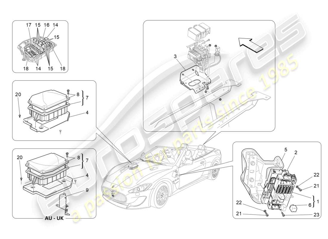 maserati grancabrio mc (2013) diagrama de piezas de relés, fusibles y cajas
