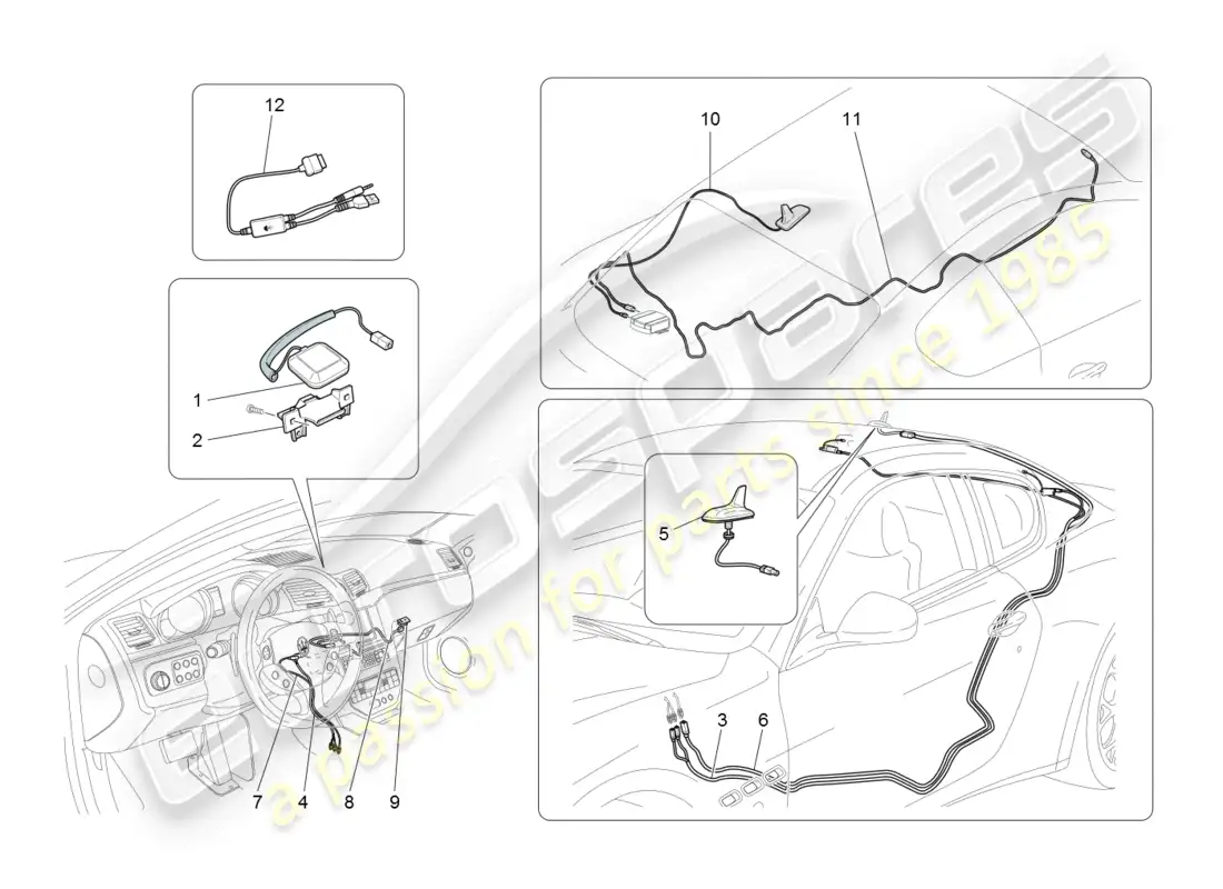 maserati granturismo (2008) sistema de recepción y conexión diagrama de piezas