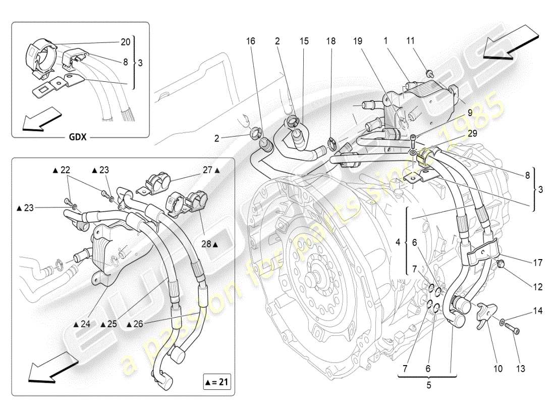 maserati ghibli (2021) diagrama de piezas de lubricación y refrigeración del aceite de la caja de cambios