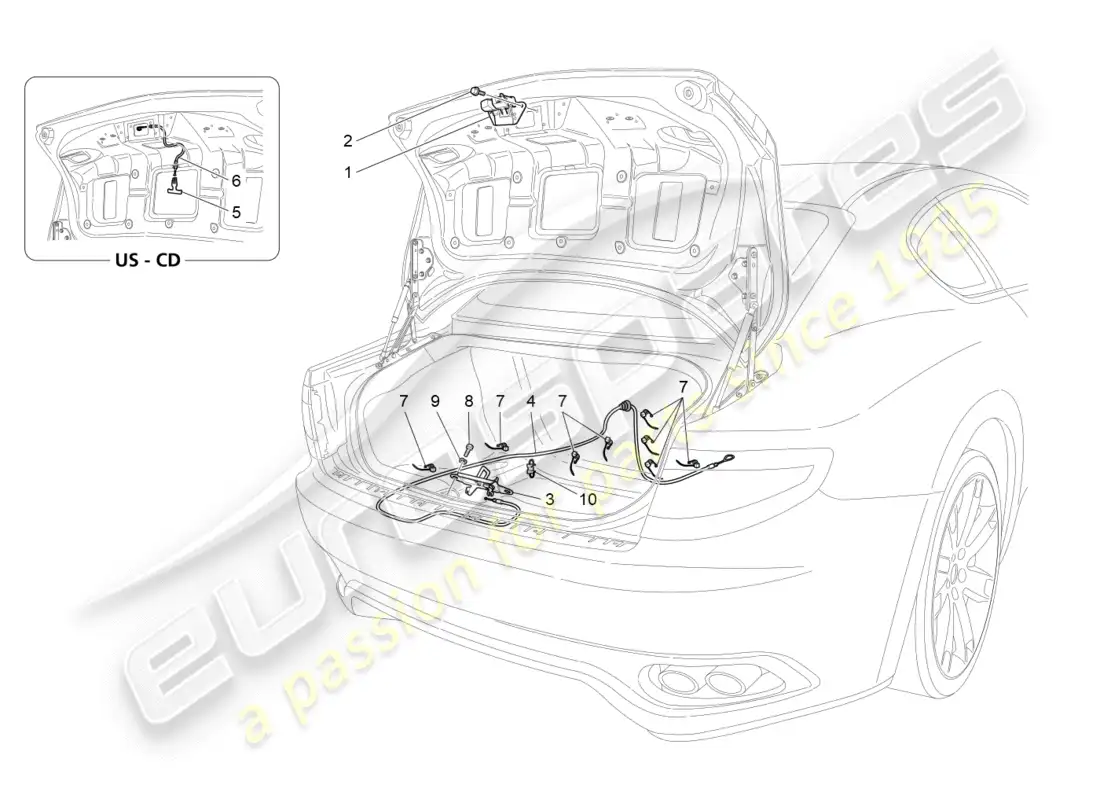 maserati granturismo (2009) control de apertura del portón trasero diagrama de piezas