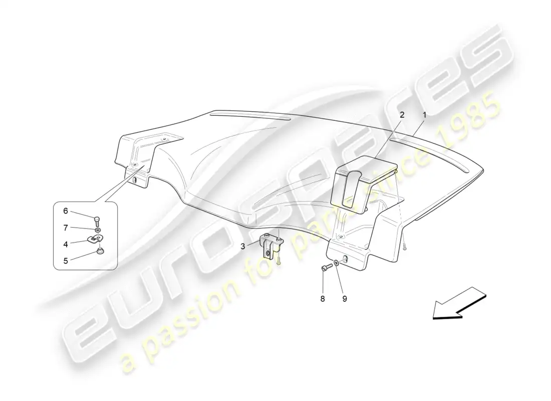 maserati granturismo (2009) estante trasero para paquetes diagrama de piezas
