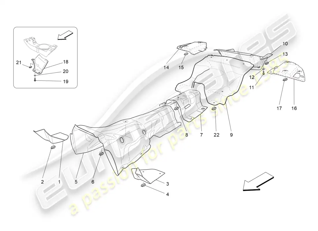 maserati granturismo (2014) paneles aislantes térmicos diagrama de piezas