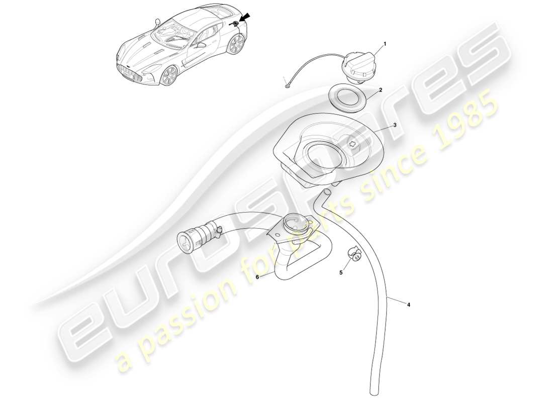 aston martin one-77 (2011) llenado de combustible diagrama de piezas