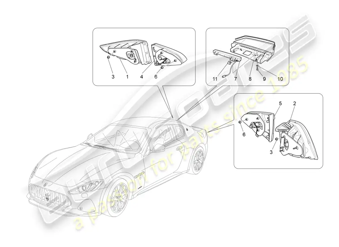 maserati granturismo s (2019) diagrama de piezas de los grupos de luces traseras