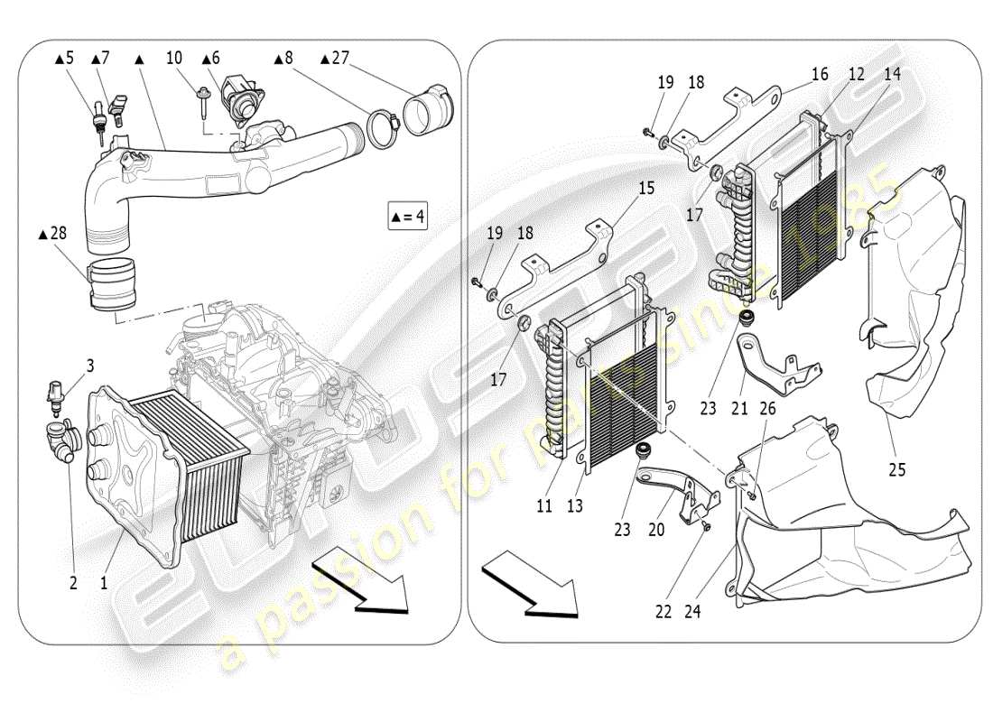 maserati ghibli (2021) diagrama de piezas del sistema intercooler