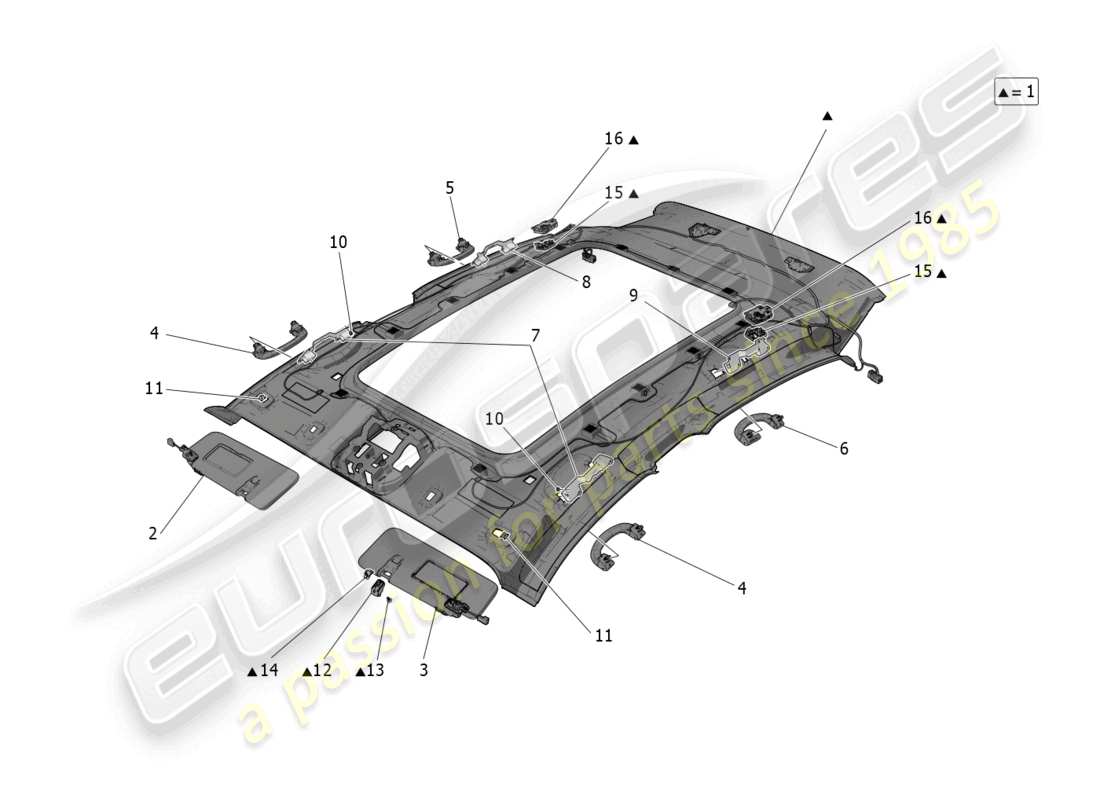 maserati grecale gt (2023) diagrama de piezas de techo y parasoles