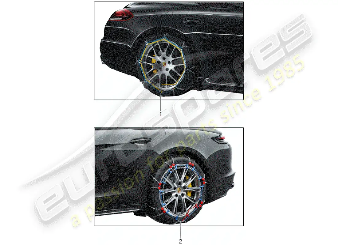 porsche 2015 (tequipment panamera) cadenas de nieve diagrama de piezas