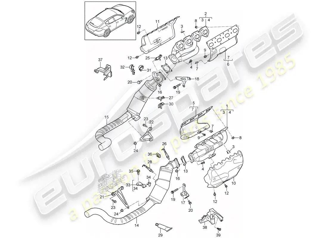 porsche 2011 (panamera 970) sistema de escape diagrama de piezas
