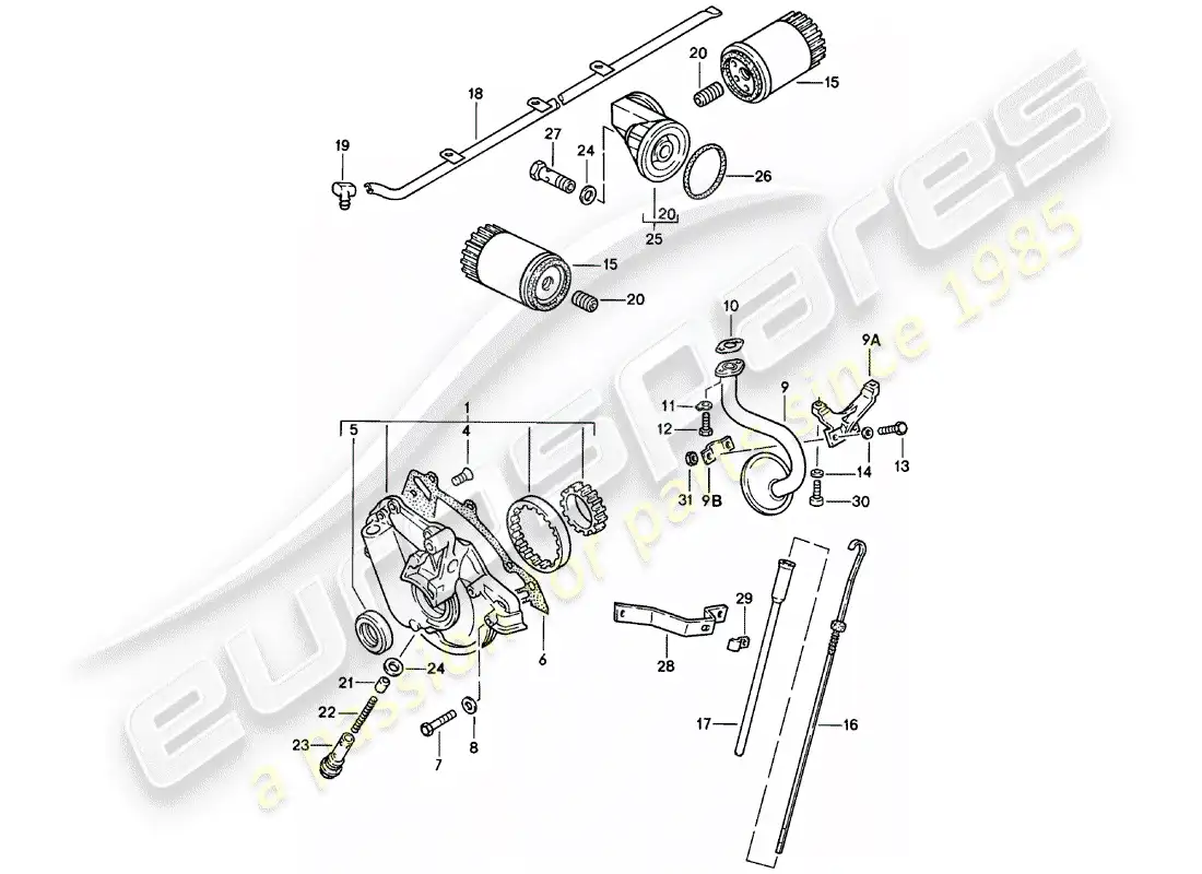porsche 1981 (924) lubricación del motor diagrama de piezas