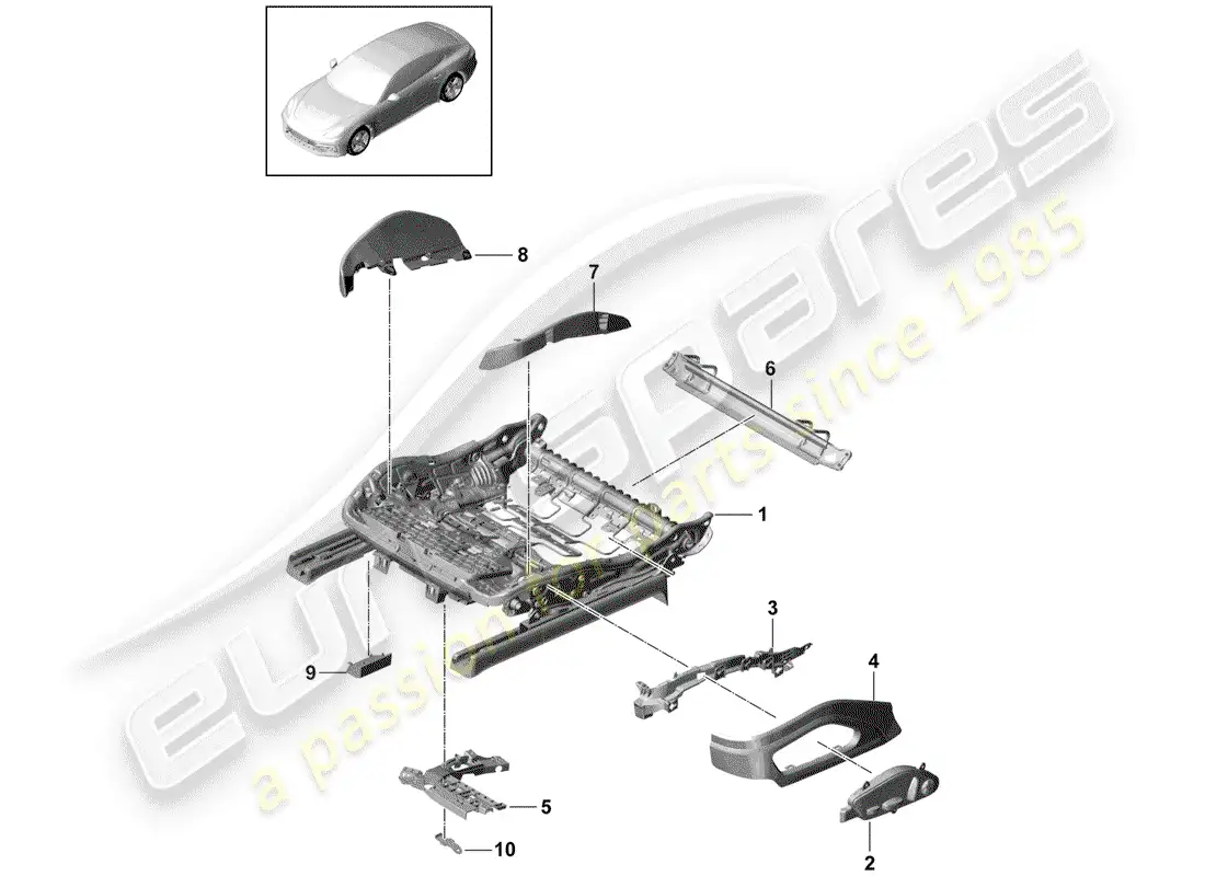 porsche 2018 (panamera 971-1) estructura del asiento diagrama de piezas
