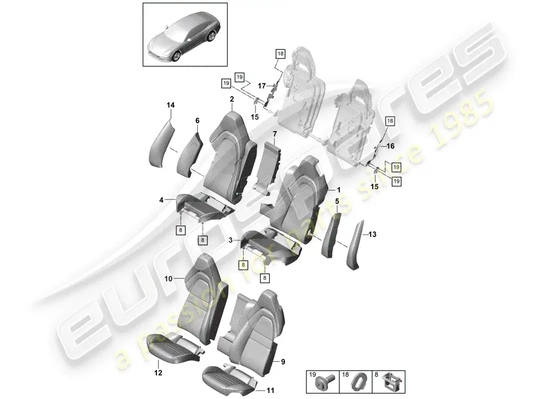 porsche 2018 (panamera 971-1) asiento diagrama de piezas