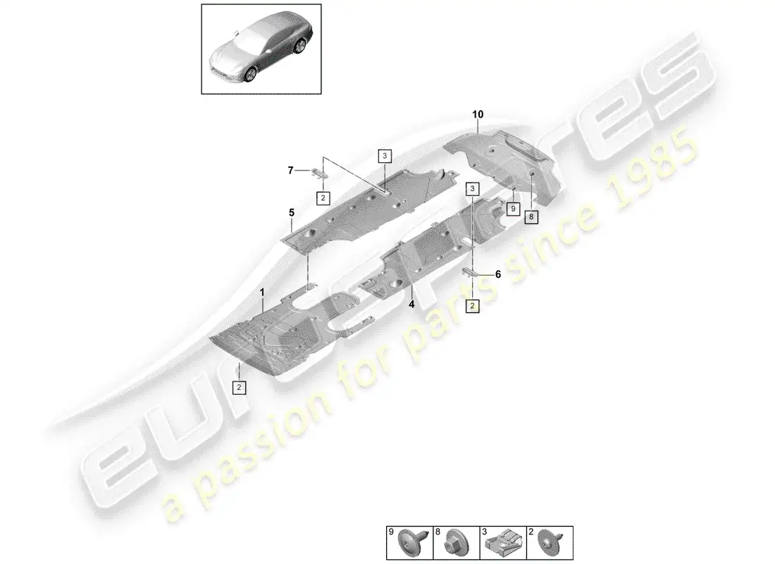 porsche 2019 (panamera 971-1) recubrimiento diagrama de piezas