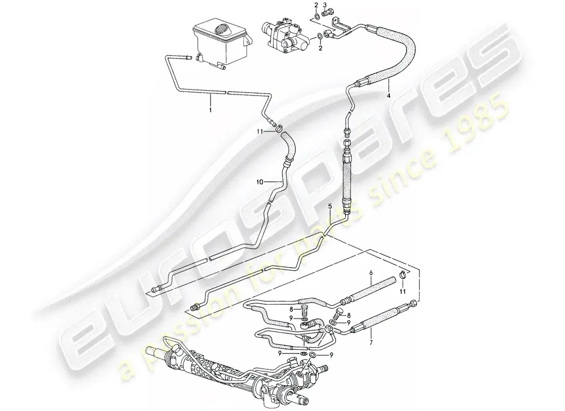 porsche 1994 (993) dirección asistida - líneas diagrama de piezas