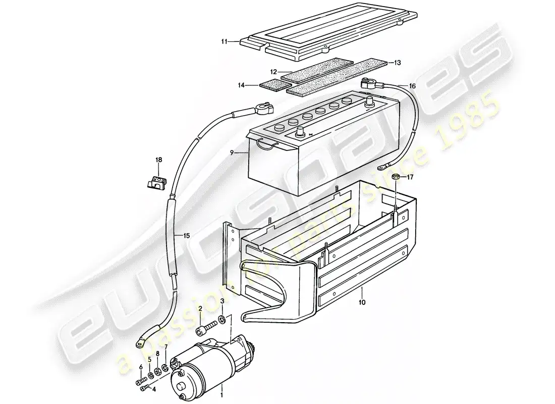 porsche 1981 (928) arranque - batería diagrama de piezas