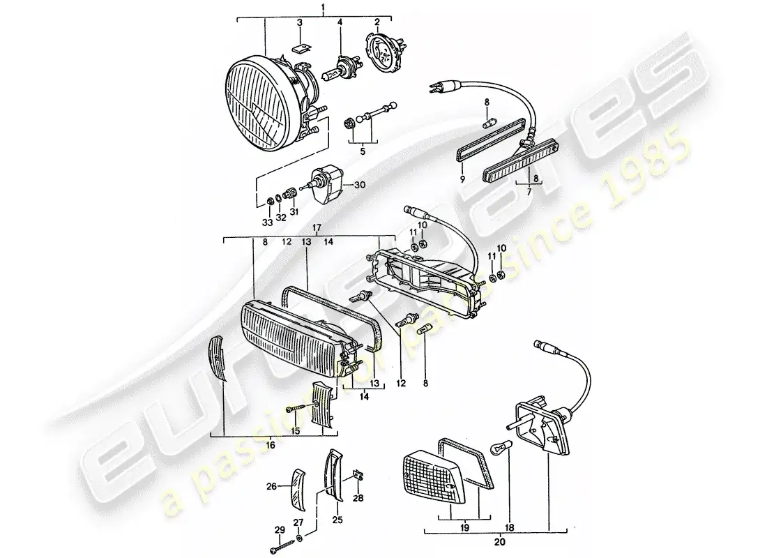 porsche 1992 (928) faro - señal de giro diagrama de piezas