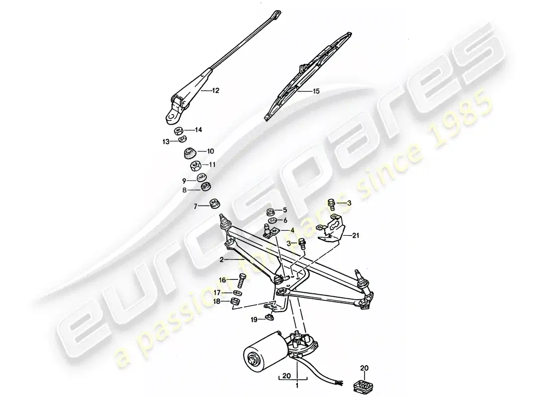 porsche 1993 (928) sistema de limpiaparabrisas diagrama de piezas