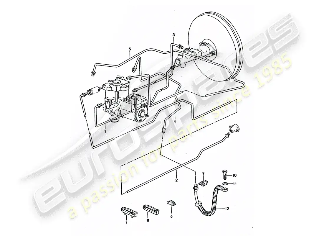 porsche 1992 (928) líneas de freno diagrama de piezas