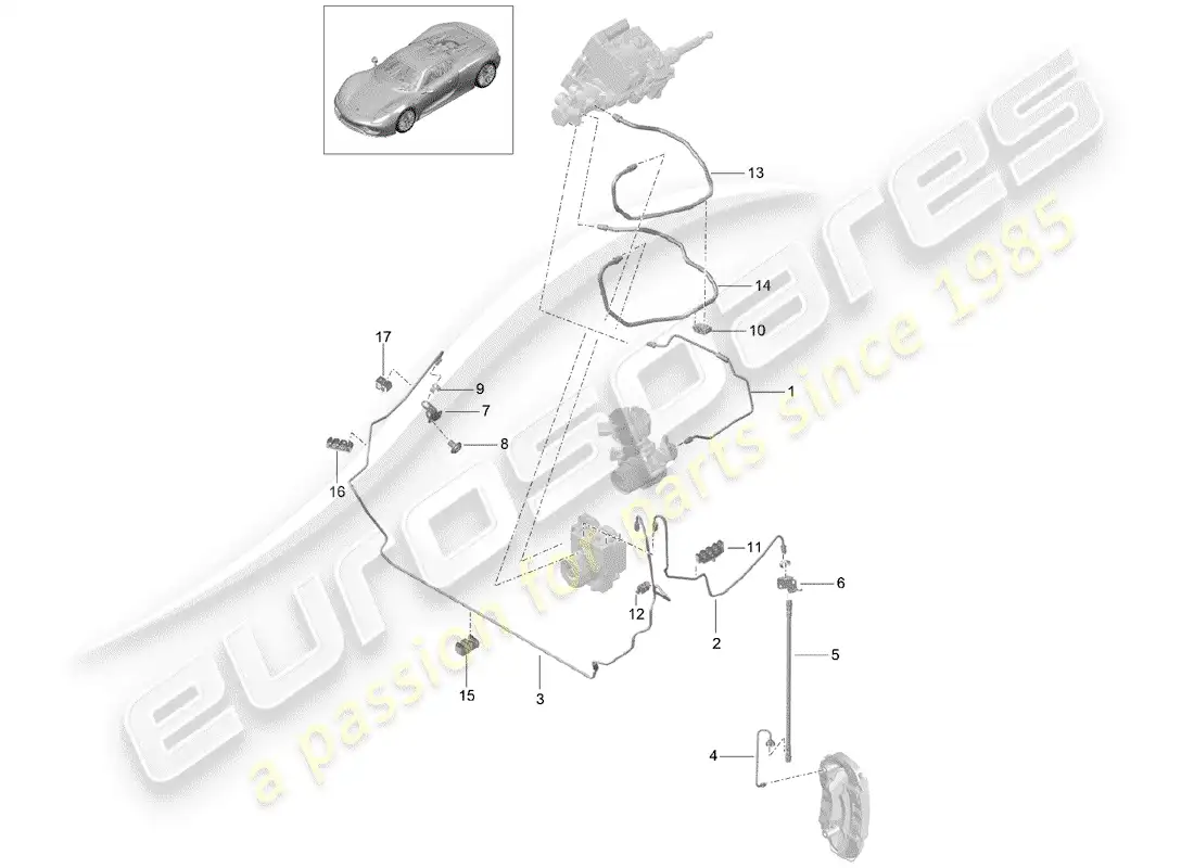 porsche 2015 (918 spyder) líneas de freno diagrama de piezas