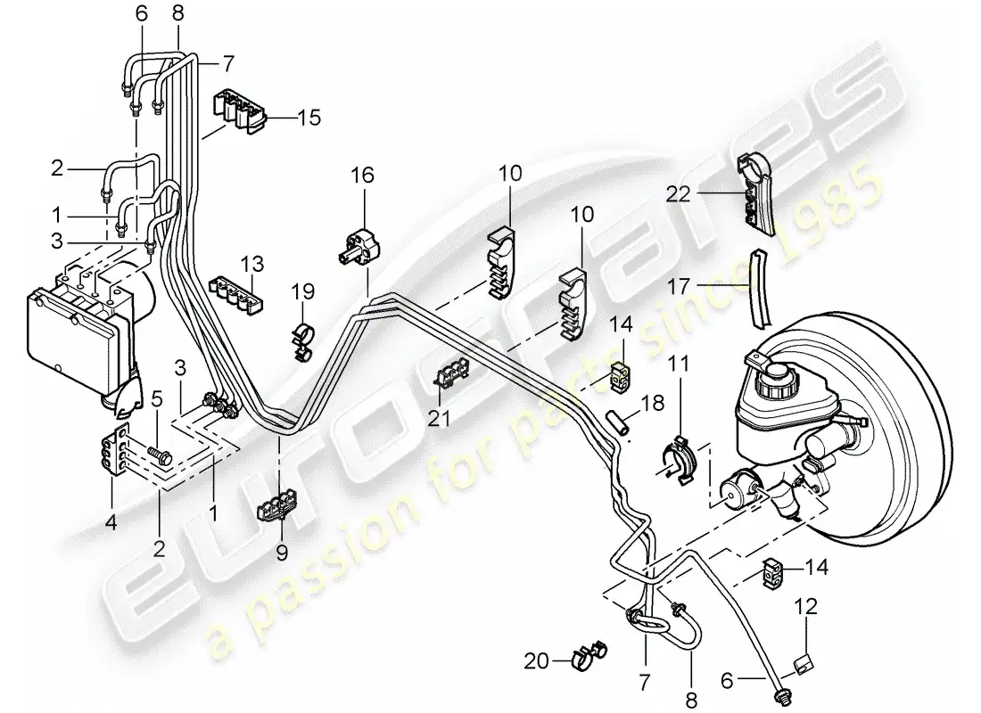 porsche 2005 (cayenne e1 9pa) línea de freno diagrama de piezas