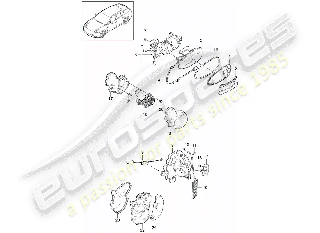 porsche 2015 (panamera 970) manija de la puerta diagrama de piezas
