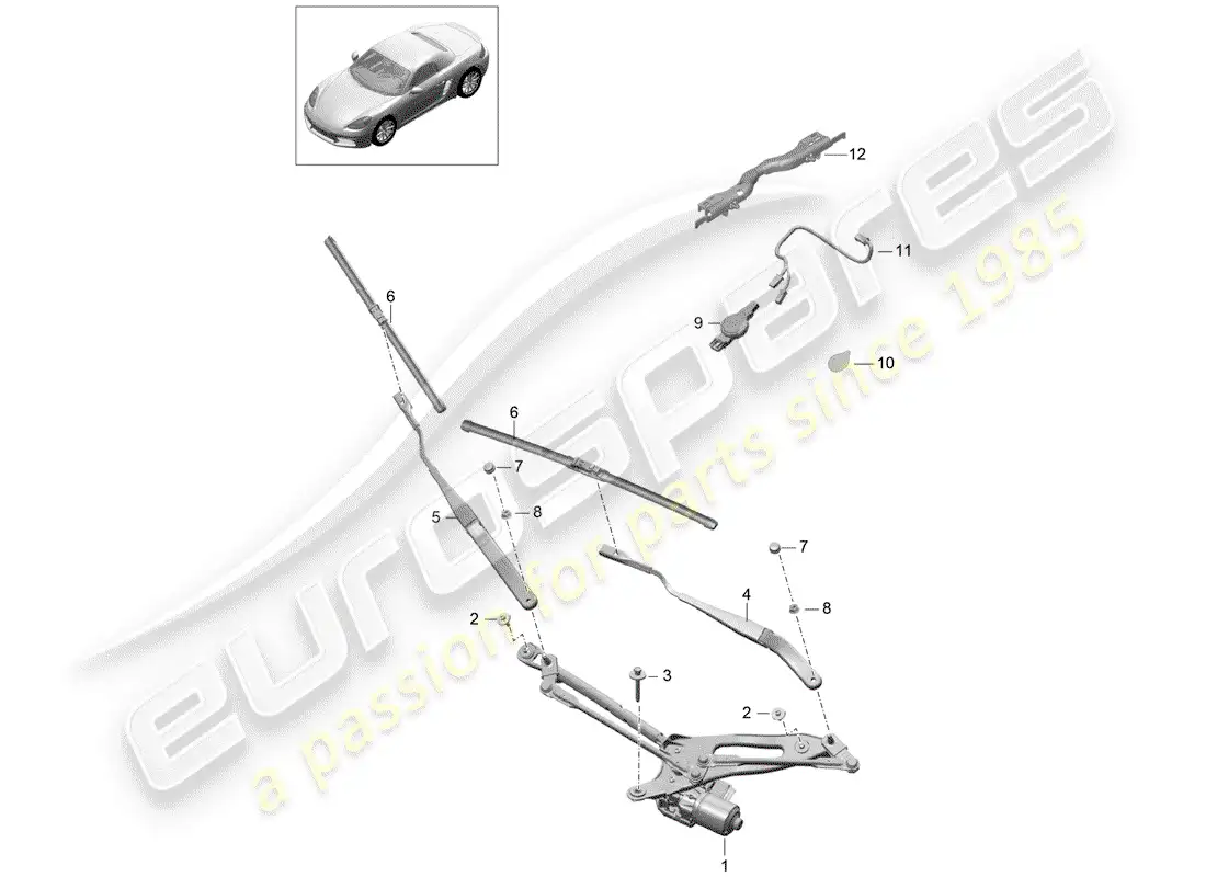 porsche 2019 (718 boxster) sistema limpiaparabrisas compl. diagrama de piezas