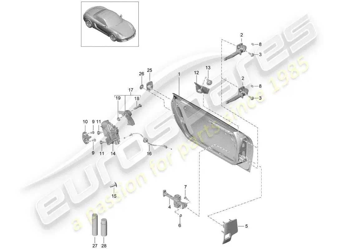 porsche 2013 (981 boxster) carcasa de la puerta diagrama de piezas