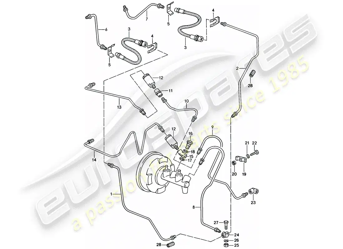 porsche 1986 (911) línea de freno diagrama de piezas