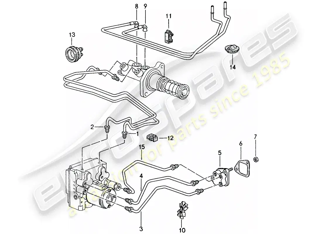 porsche 1994 (993) líneas de freno - extremo delantero diagrama de piezas
