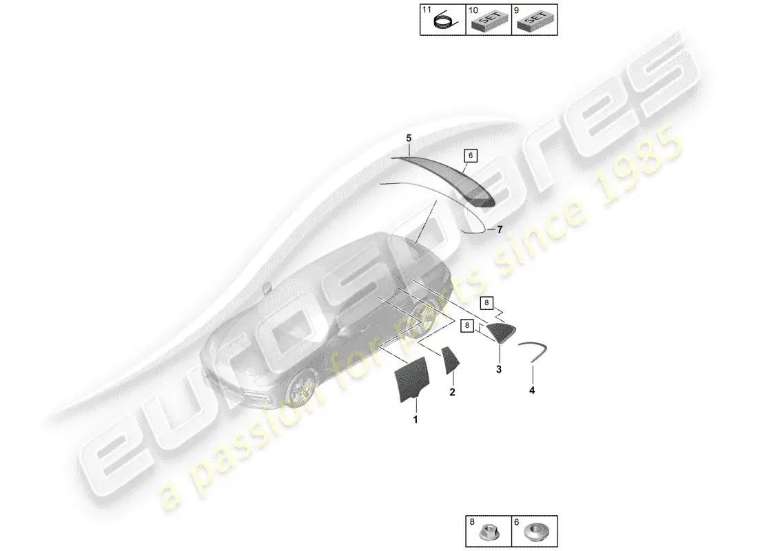 porsche 2017 (panamera 971-1) ventana lateral diagrama de piezas