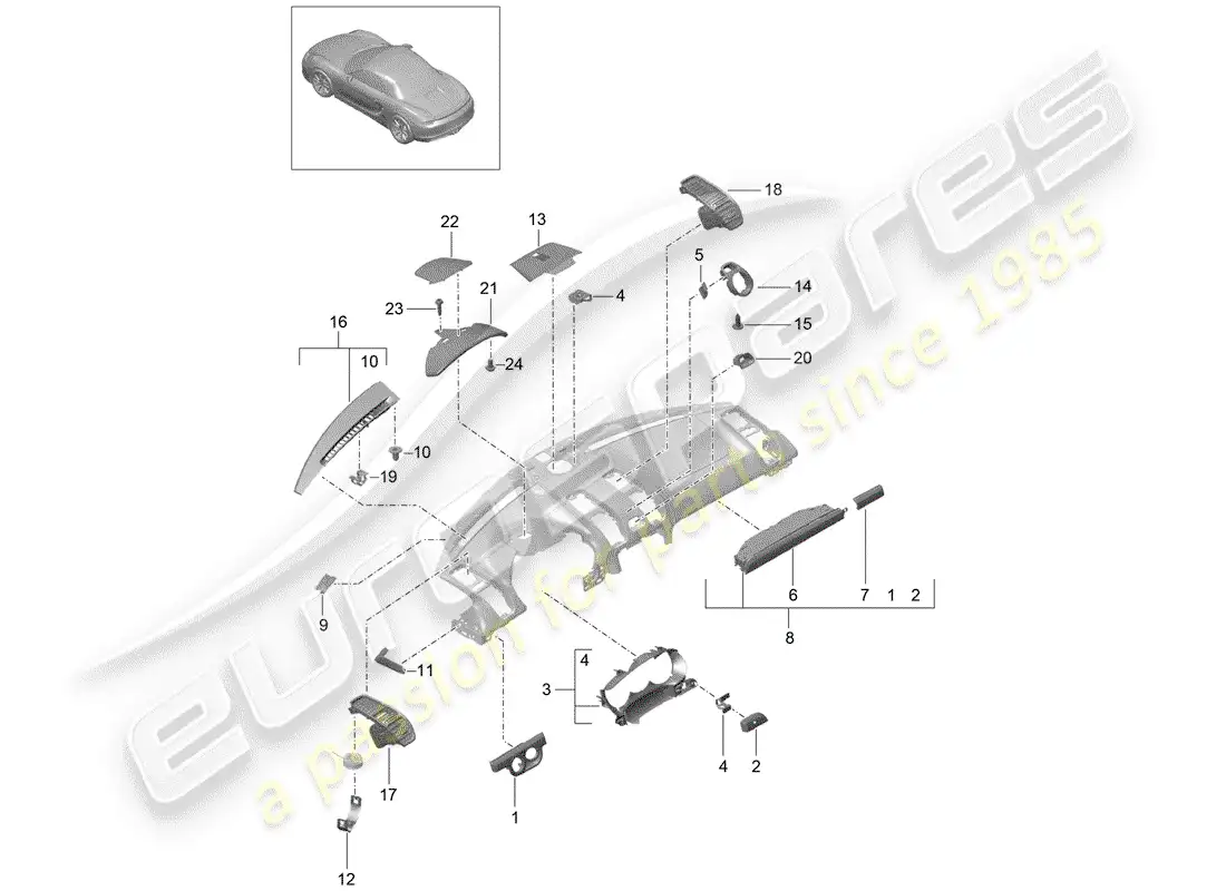 porsche 2016 (981 boxster) accesorios diagrama de piezas