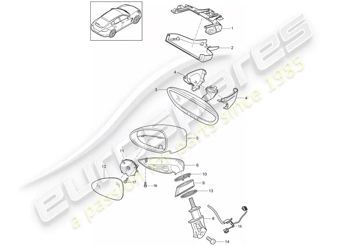 porsche 2016 (panamera 970) espejo retrovisor interior diagrama de piezas