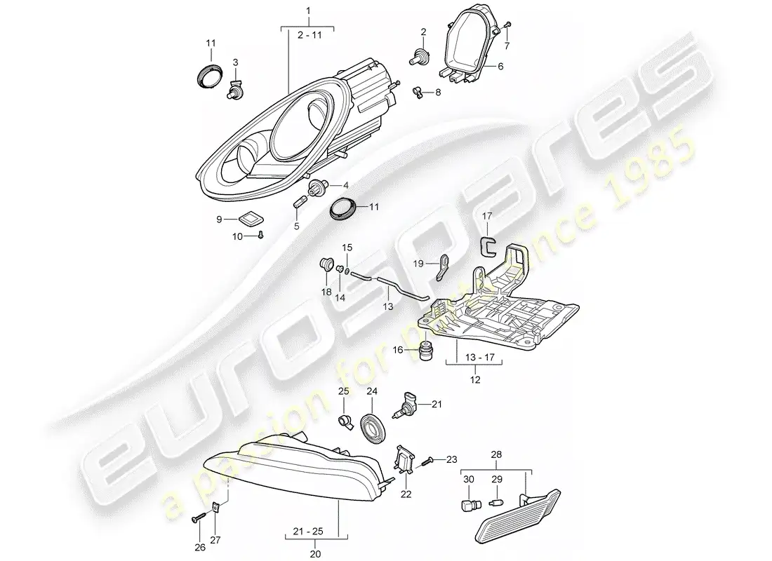 porsche 2011 (987 boxster) lámpara de cabeza diagrama de piezas