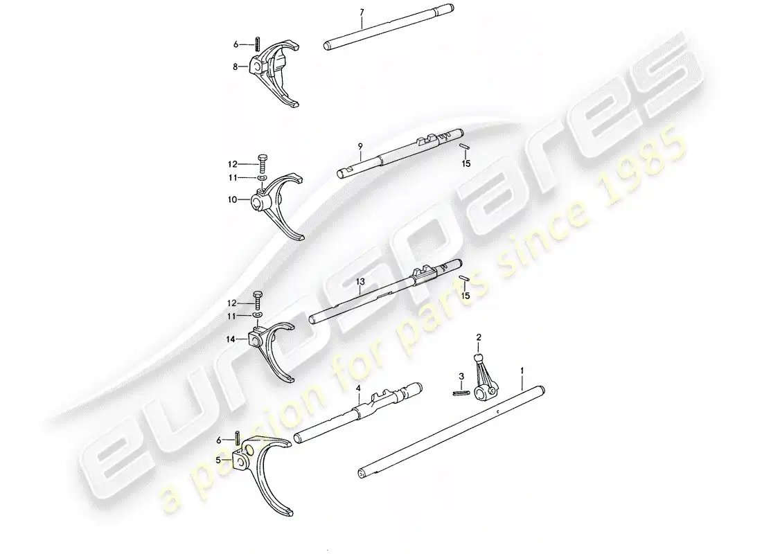 porsche 1995 (993) eje selector - horquilla selectora diagrama de piezas