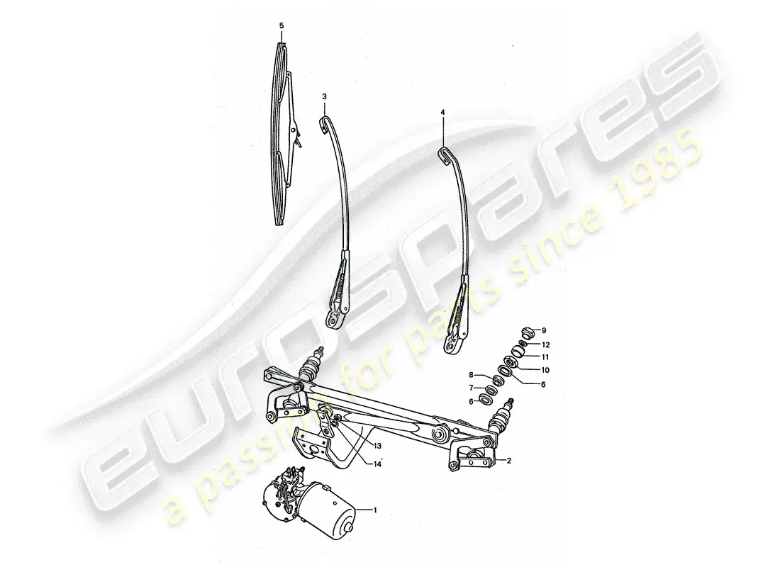 porsche 1976 (911 turbo) sistema de limpiaparabrisas diagrama de piezas