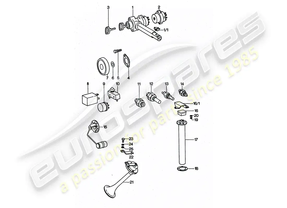 porsche 1977 (911 turbo) sensor - relé - bocina diagrama de piezas