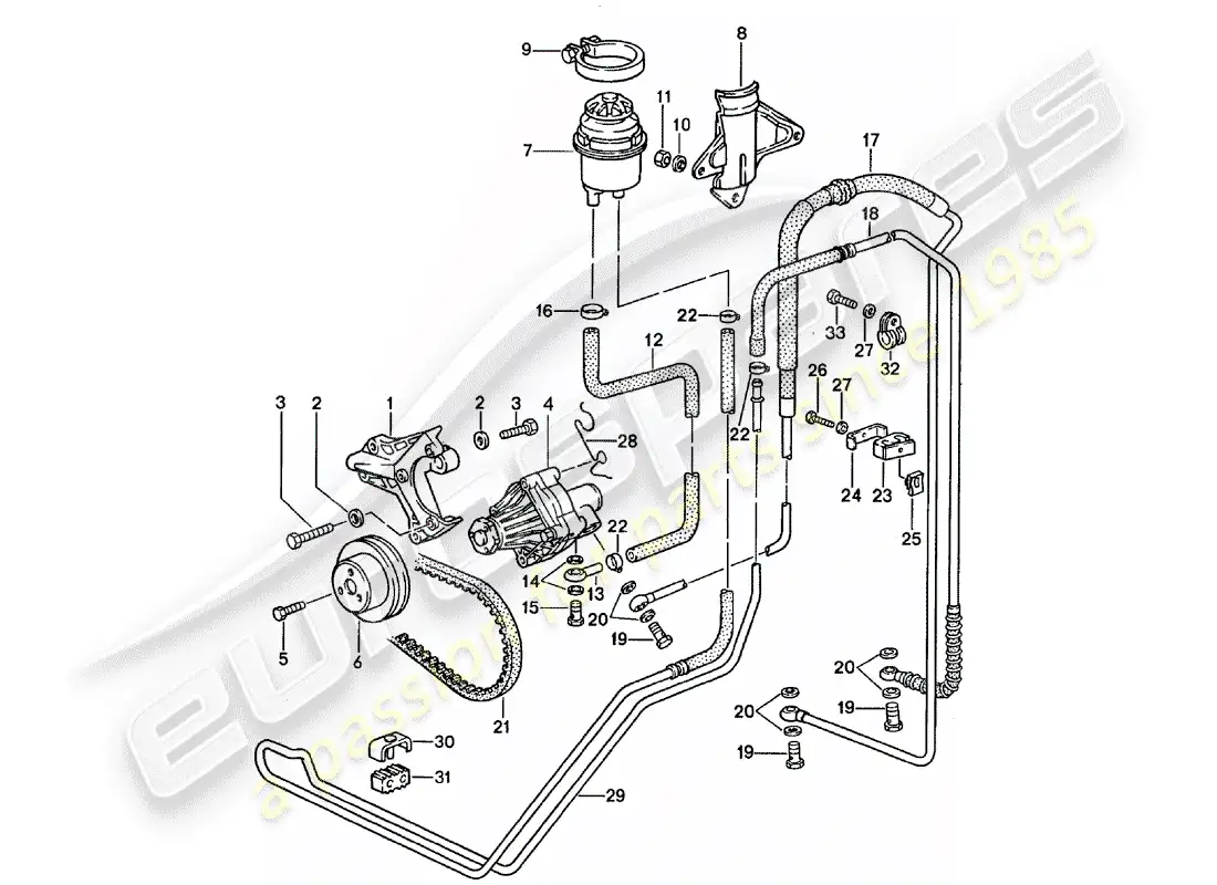 porsche 1987 (928) dirección asistida - líneas diagrama de piezas