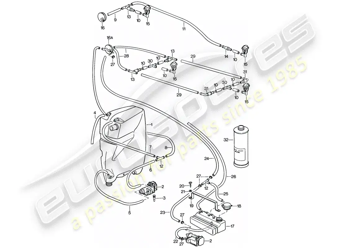 porsche 1981 (928) windshield washer unit diagrama de piezas
