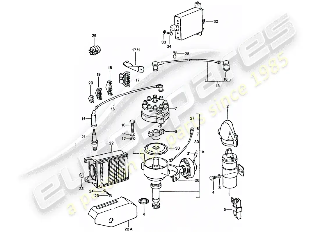 porsche 1981 (928) componentes eléctricos - motor diagrama de piezas