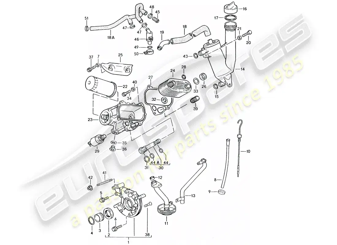 porsche 1988 (924s) lubricación del motor diagrama de piezas