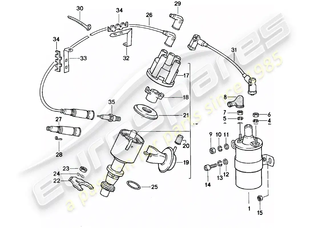 porsche 1983 (924) electricidad del motor 1 diagrama de piezas