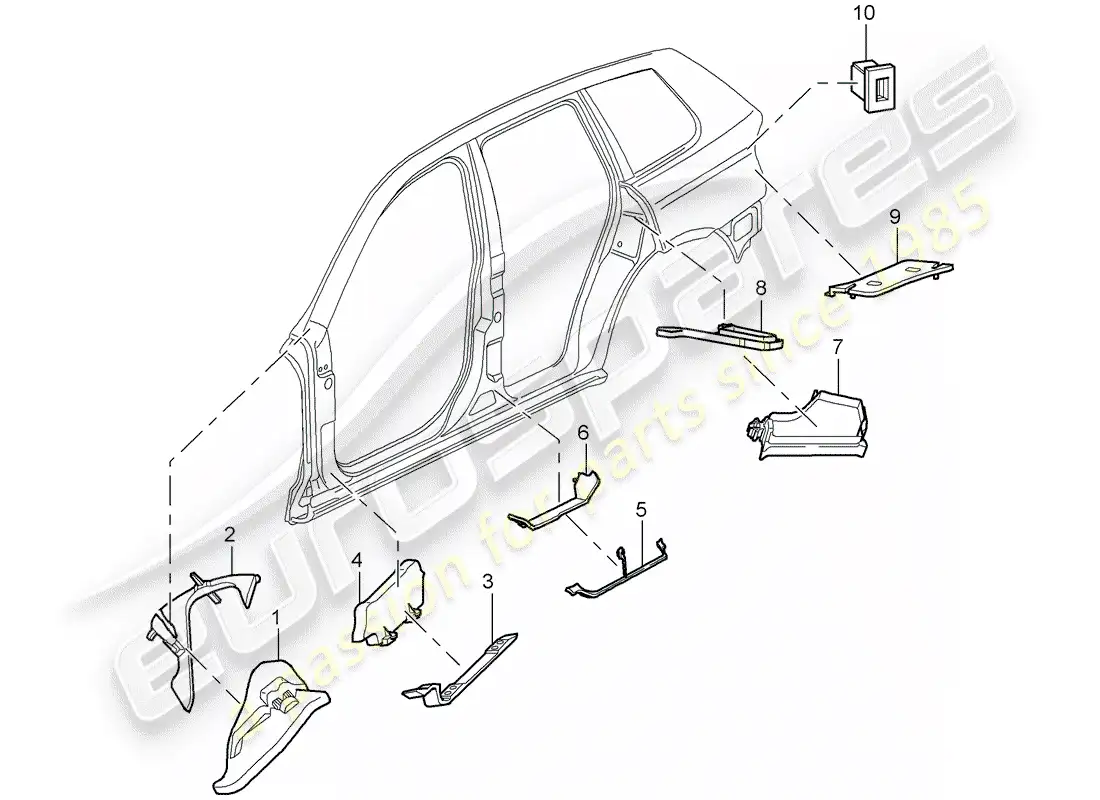porsche 2010 (cayenne e1 9pa) absorbente de sonido diagrama de piezas