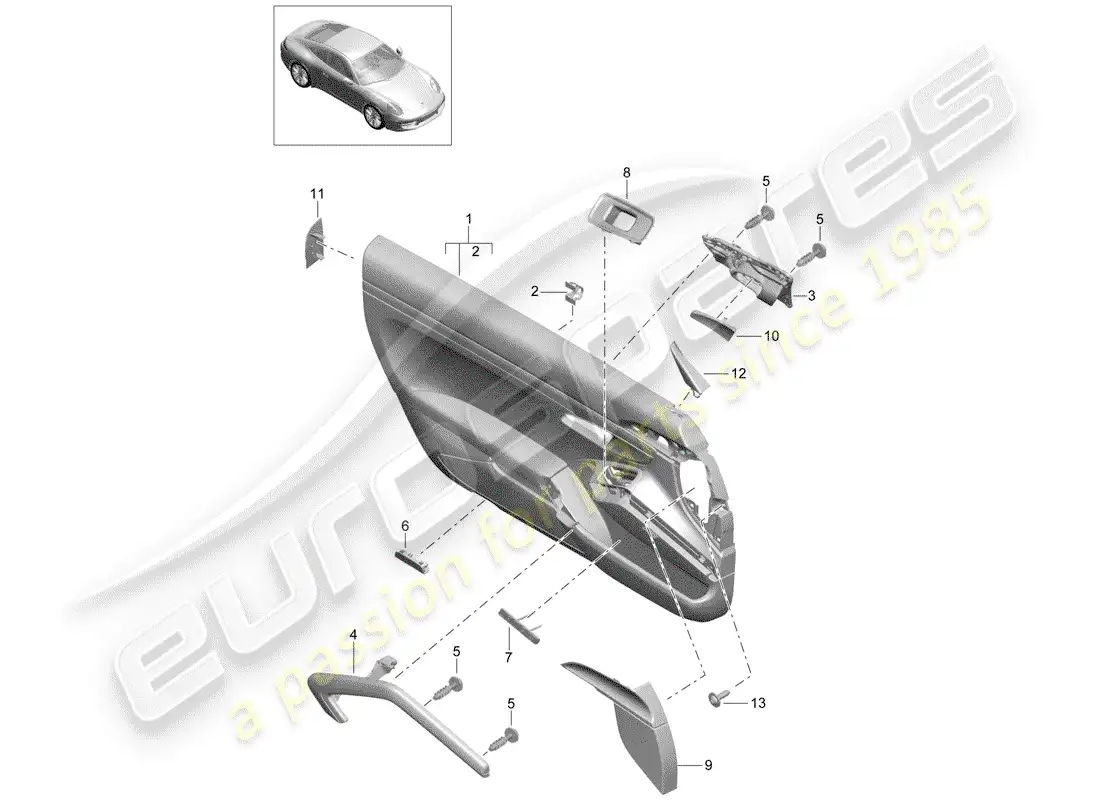 porsche 2013 (991-1) panel de puerta (cuero sintético) diagrama de piezas