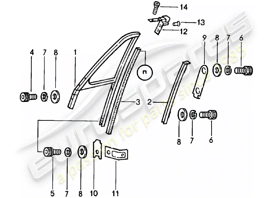 porsche 1979 (911) marco de la ventana diagrama de piezas