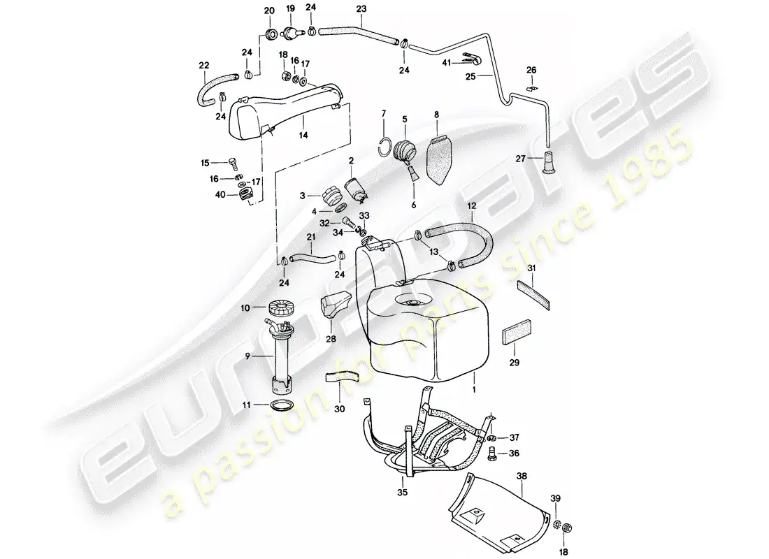porsche 1986 (928) tanque de combustible - contenedor diagrama de piezas