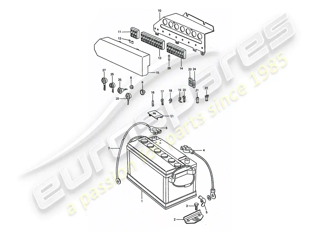 porsche 1977 (911 turbo) batería - placa diagrama de piezas